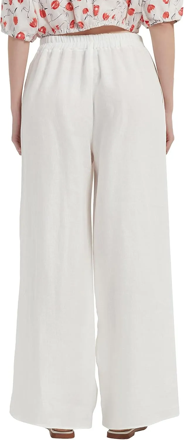 Women's Drape Linen Pants Summer Wide Leg Trousers Compact Fabric with Pockets