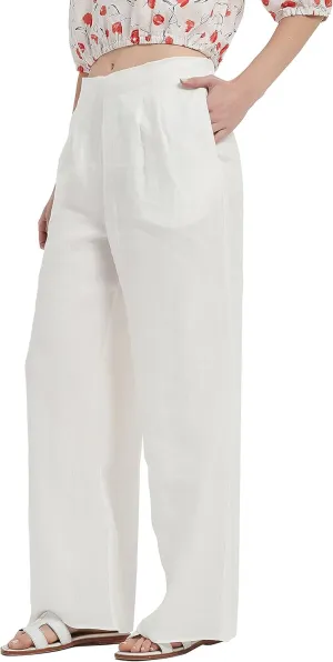 Women's Drape Linen Pants Summer Wide Leg Trousers Compact Fabric with Pockets