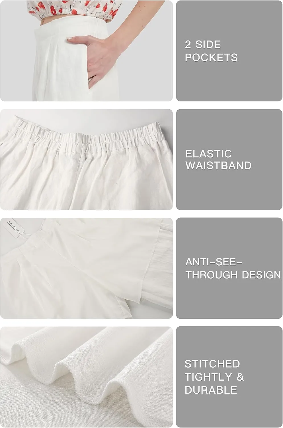Women's Drape Linen Pants Summer Wide Leg Trousers Compact Fabric with Pockets