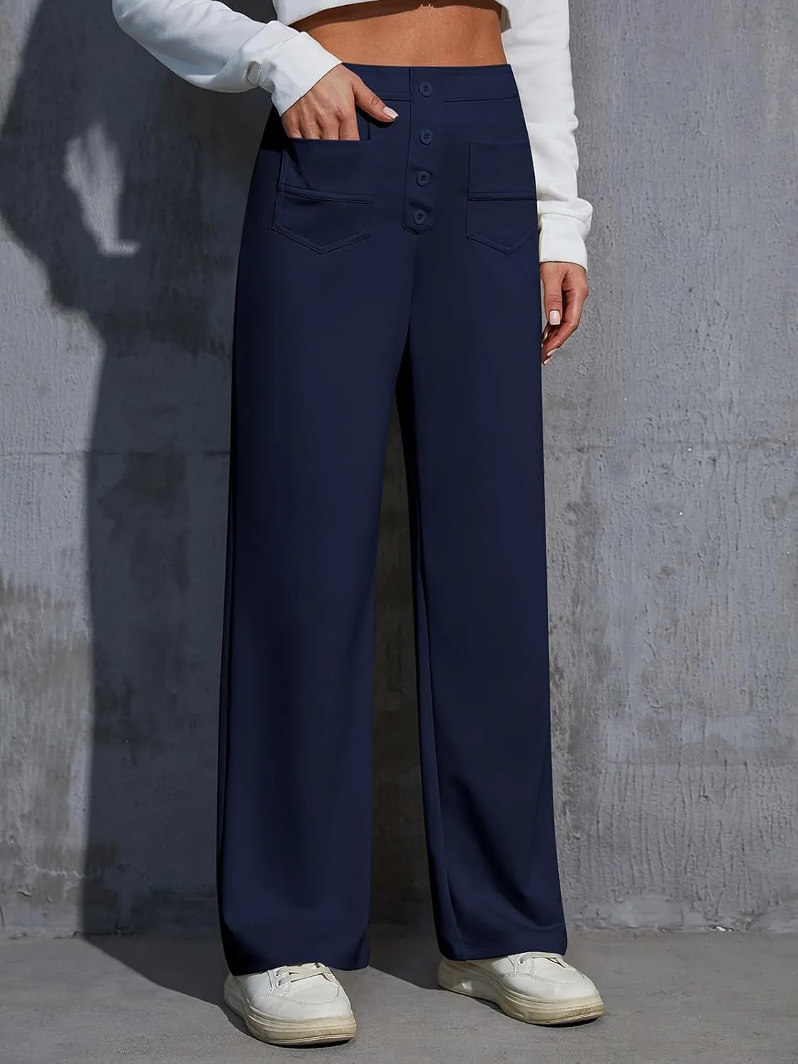 Women's Dress Pants with Pockets Stretchy High Waist Wide Leg Pants Business Casual Women Work Pants