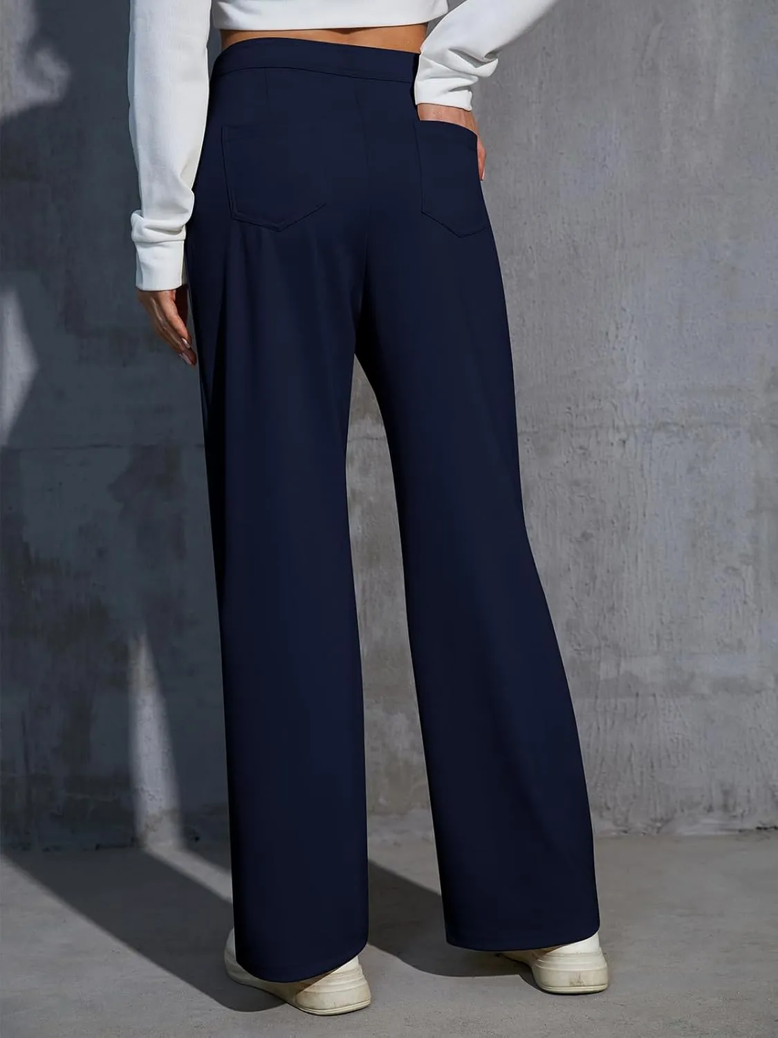 Women's Dress Pants with Pockets Stretchy High Waist Wide Leg Pants Business Casual Women Work Pants