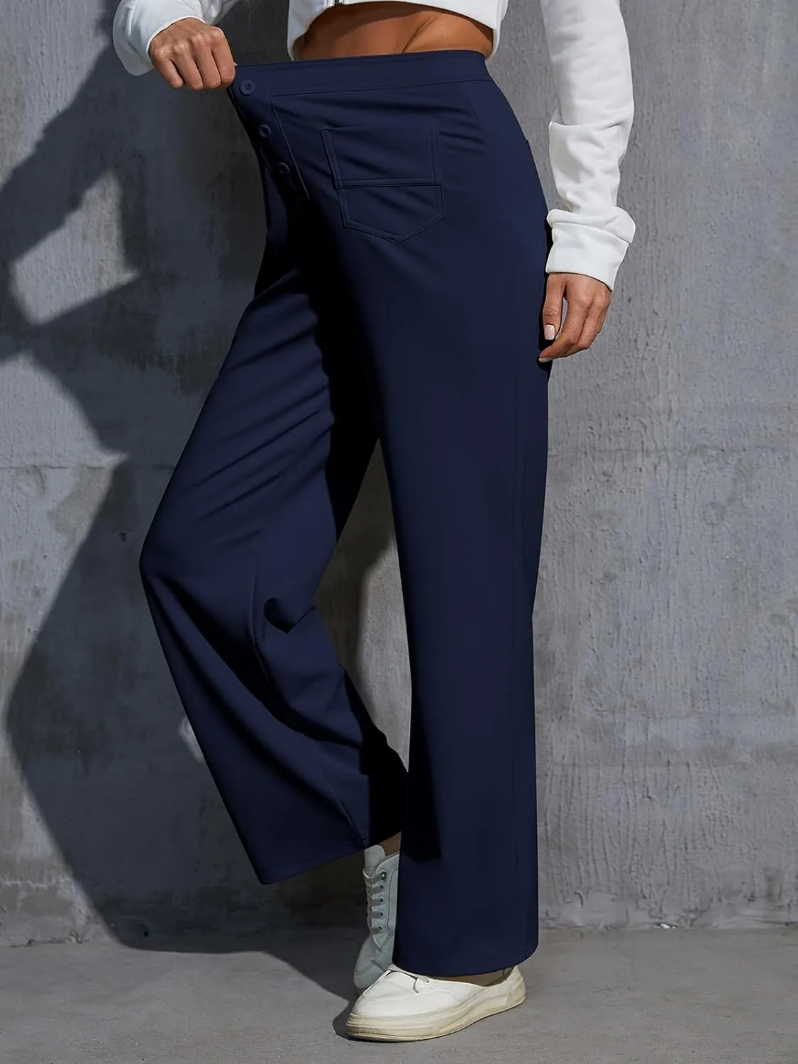 Women's Dress Pants with Pockets Stretchy High Waist Wide Leg Pants Business Casual Women Work Pants