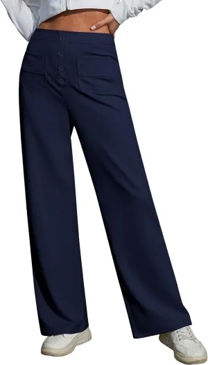Women's Dress Pants with Pockets Stretchy High Waist Wide Leg Pants Business Casual Women Work Pants