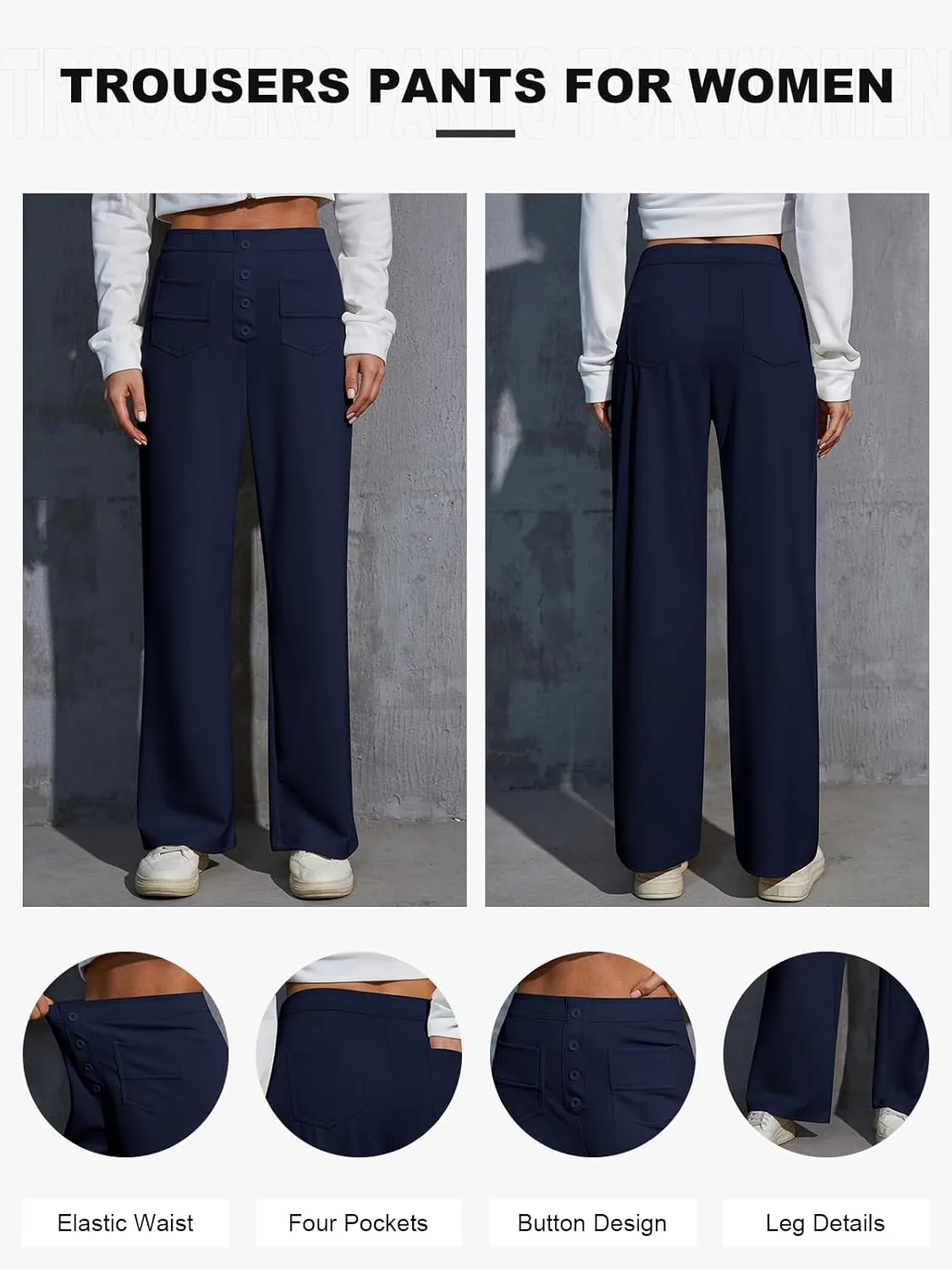 Women's Dress Pants with Pockets Stretchy High Waist Wide Leg Pants Business Casual Women Work Pants