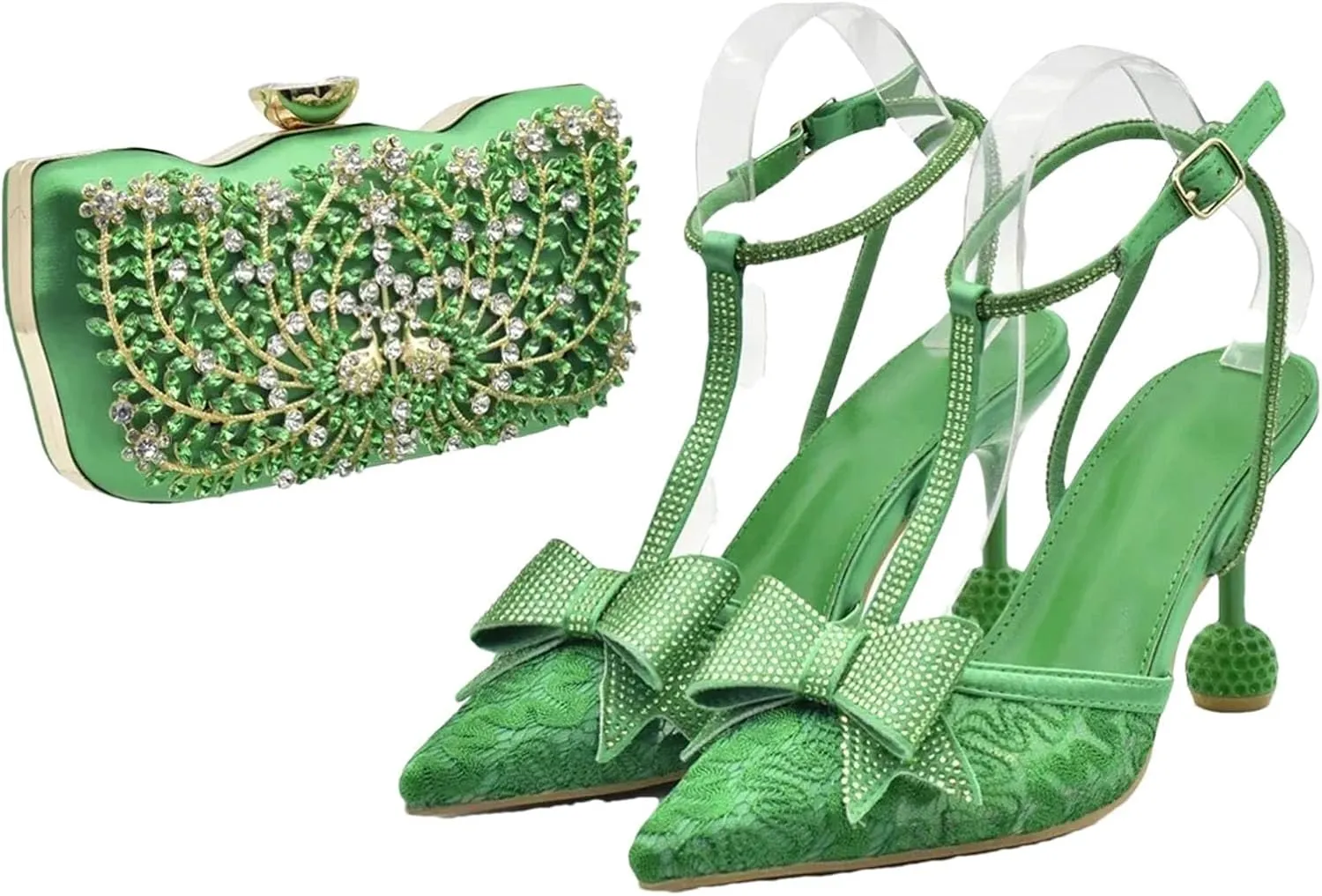 Women's Elegant Rhinestone Party Set - High Heel Pumps & Matching Clutch Bag