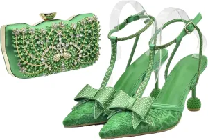 Women's Elegant Rhinestone Party Set - High Heel Pumps & Matching Clutch Bag