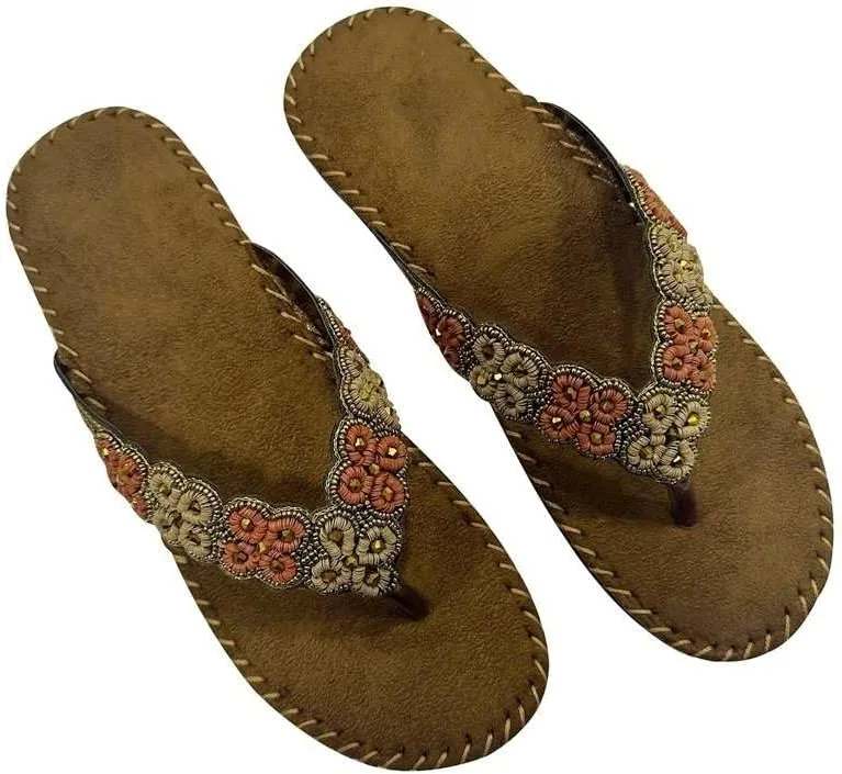 Womens Fashion Orthotic Etnic Flip Flops Ladies Slip On Cushion Thong Sandals With Comfortable Arch Support