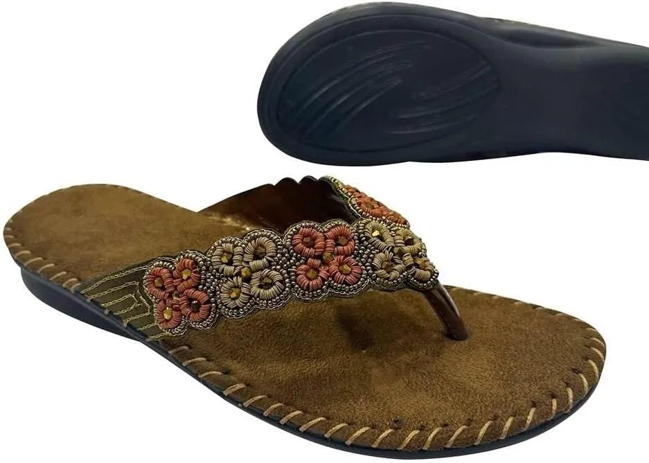 Womens Fashion Orthotic Etnic Flip Flops Ladies Slip On Cushion Thong Sandals With Comfortable Arch Support