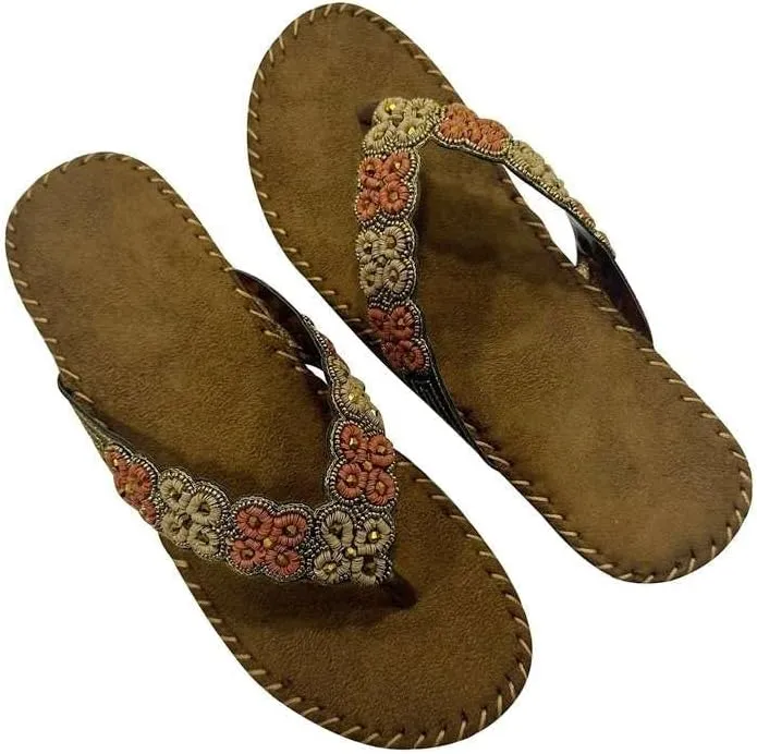 Womens Fashion Orthotic Etnic Flip Flops Ladies Slip On Cushion Thong Sandals With Comfortable Arch Support