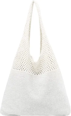 Women's Fashion Shoulder Bags Cute Hobo Tote Handbags Mini Clutch Purses with Zipper Closure Fashion Beach Bag(White)