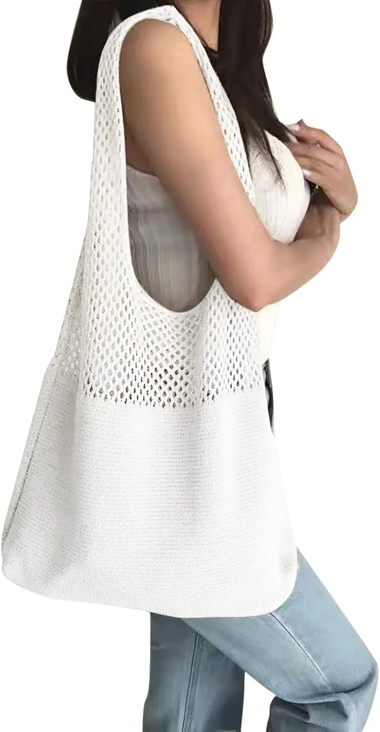 Women's Fashion Shoulder Bags Cute Hobo Tote Handbags Mini Clutch Purses with Zipper Closure Fashion Beach Bag(White)