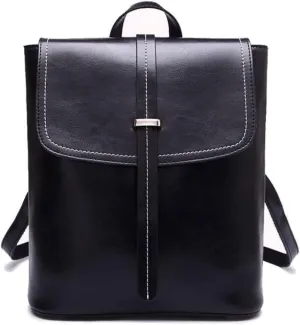 Women's Fashion Spacious Double Shoulder Backpack New Leather Simple Design Multifunctional Storage Bag (Black)