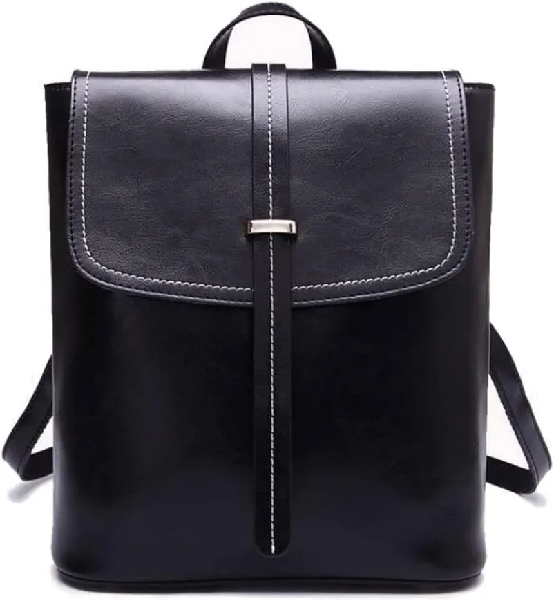 Women's Fashion Spacious Double Shoulder Backpack New Leather Simple Design Multifunctional Storage Bag (Black)