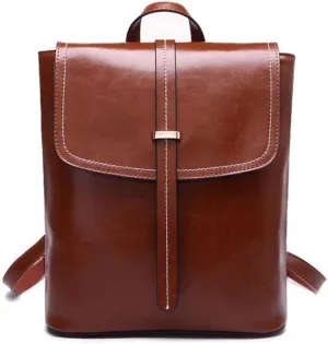 Women's Fashion Spacious Double Shoulder Backpack New Leather Simple Design Multifunctional Storage Bag (Brown)