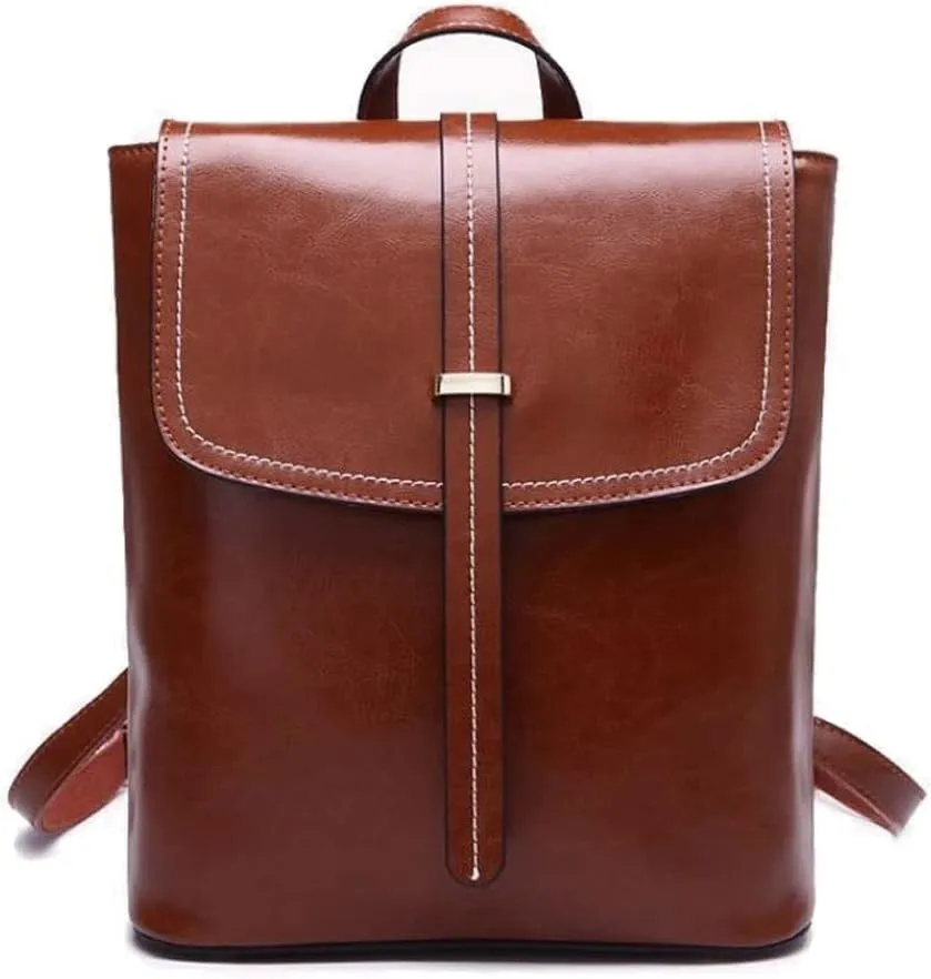 Women's Fashion Spacious Double Shoulder Backpack New Leather Simple Design Multifunctional Storage Bag (Brown)