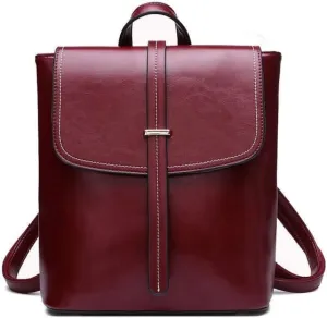 Women's Fashion Spacious Double Shoulder Backpack New Leather Simple Design Multifunctional Storage Bag (Red)