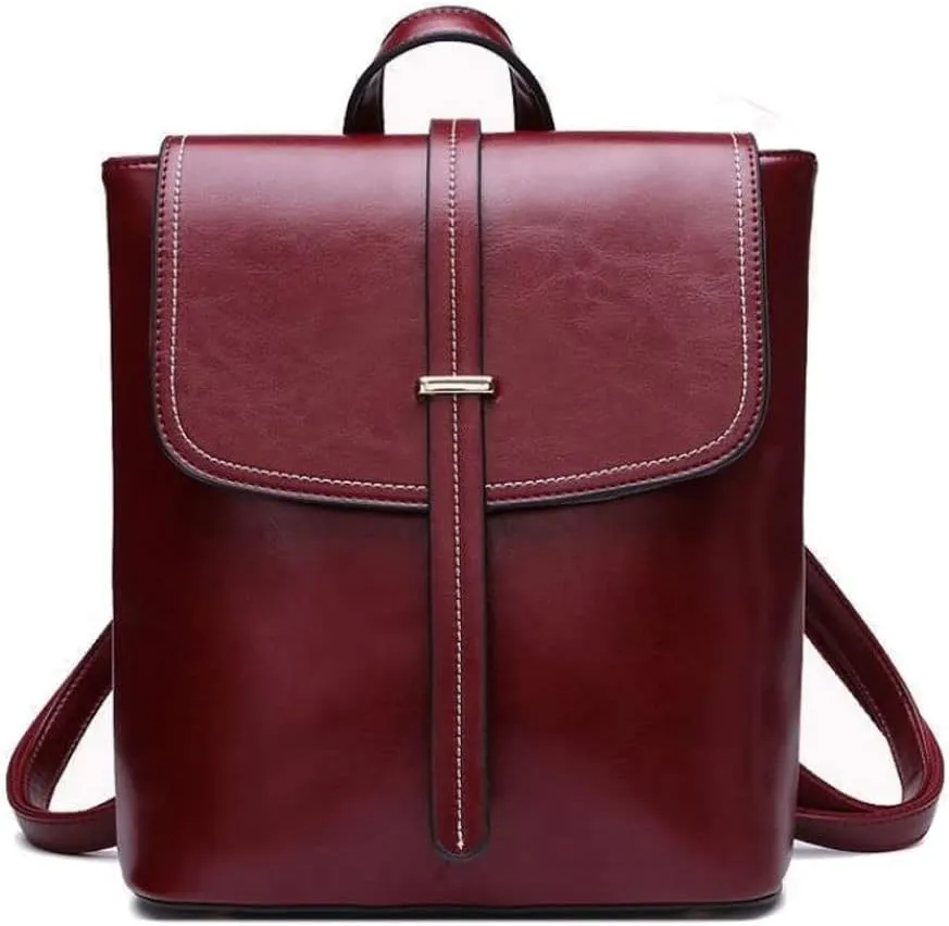 Women's Fashion Spacious Double Shoulder Backpack New Leather Simple Design Multifunctional Storage Bag (Red)