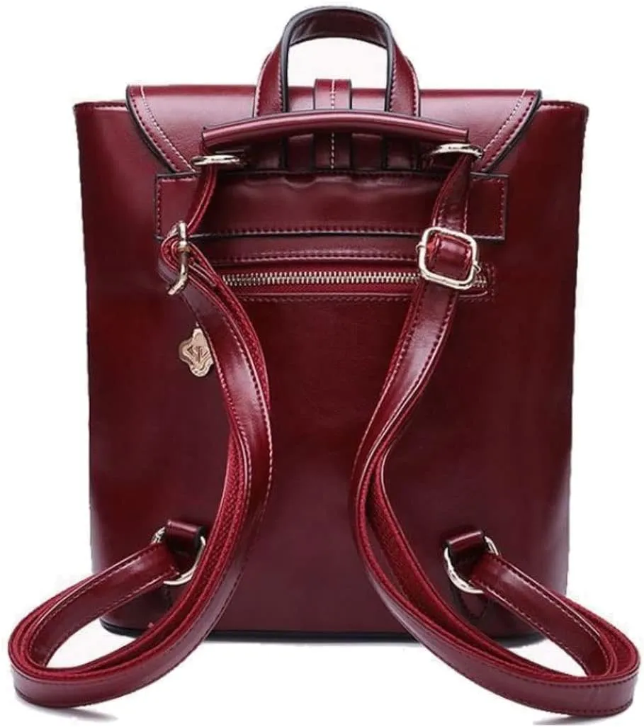 Women's Fashion Spacious Double Shoulder Backpack New Leather Simple Design Multifunctional Storage Bag (Red)