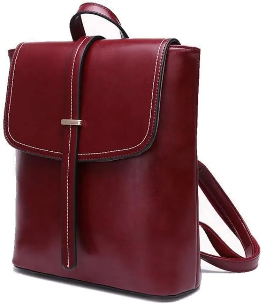 Women's Fashion Spacious Double Shoulder Backpack New Leather Simple Design Multifunctional Storage Bag (Red)