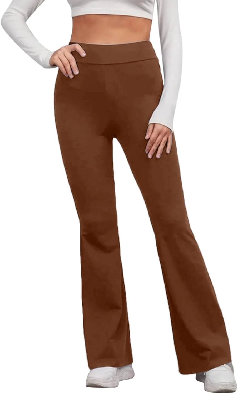 Womens Flared Trousers Casual Solid Color High Waist Yoga Pants Lightweight Pull On Stretch Tight Legging Comfy Athletic Pant