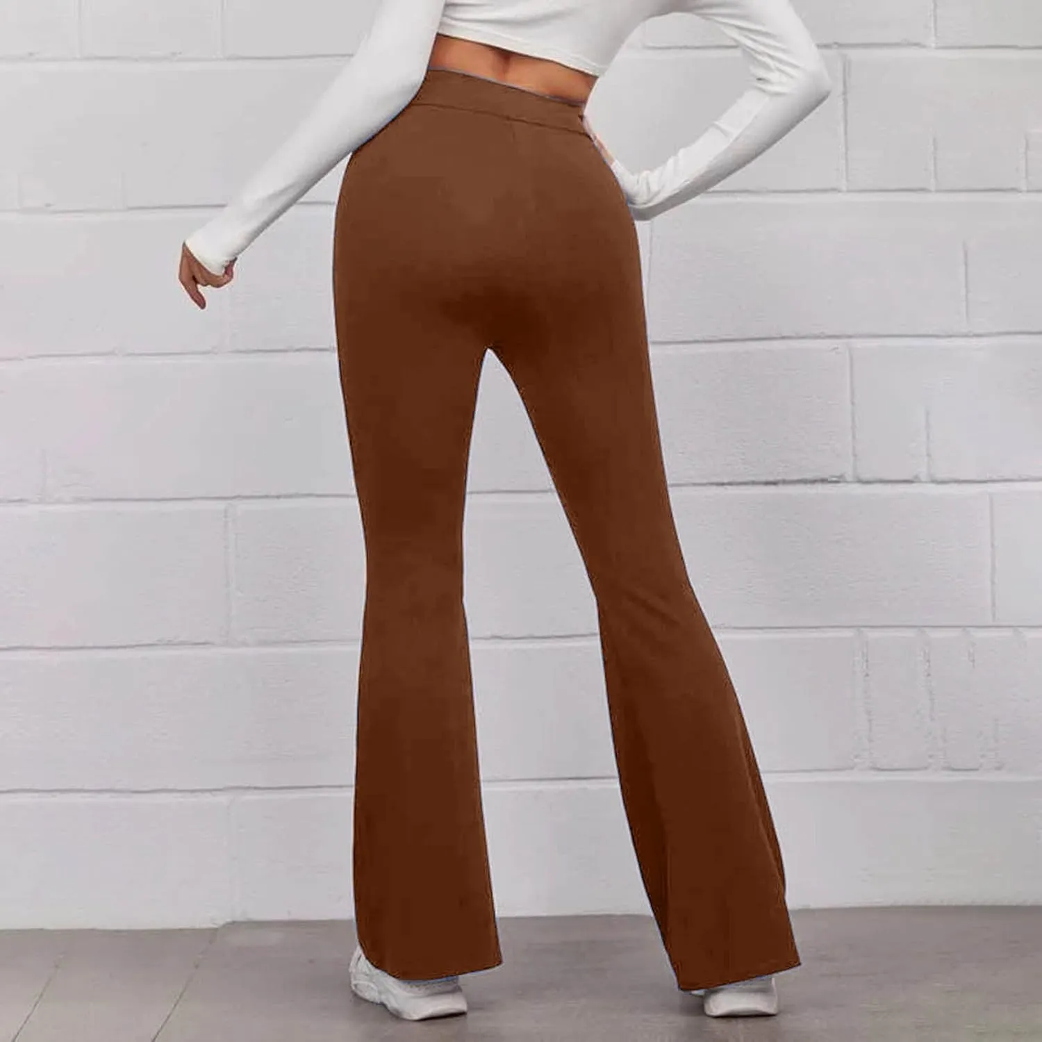 Womens Flared Trousers Casual Solid Color High Waist Yoga Pants Lightweight Pull On Stretch Tight Legging Comfy Athletic Pant
