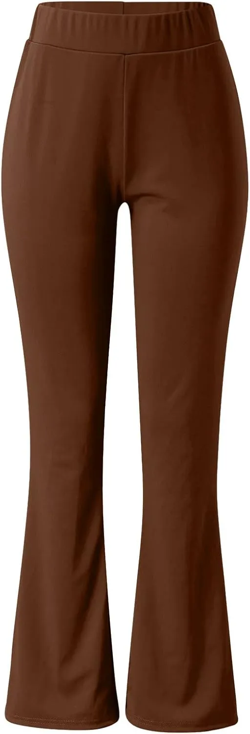 Womens Flared Trousers Casual Solid Color High Waist Yoga Pants Lightweight Pull On Stretch Tight Legging Comfy Athletic Pant