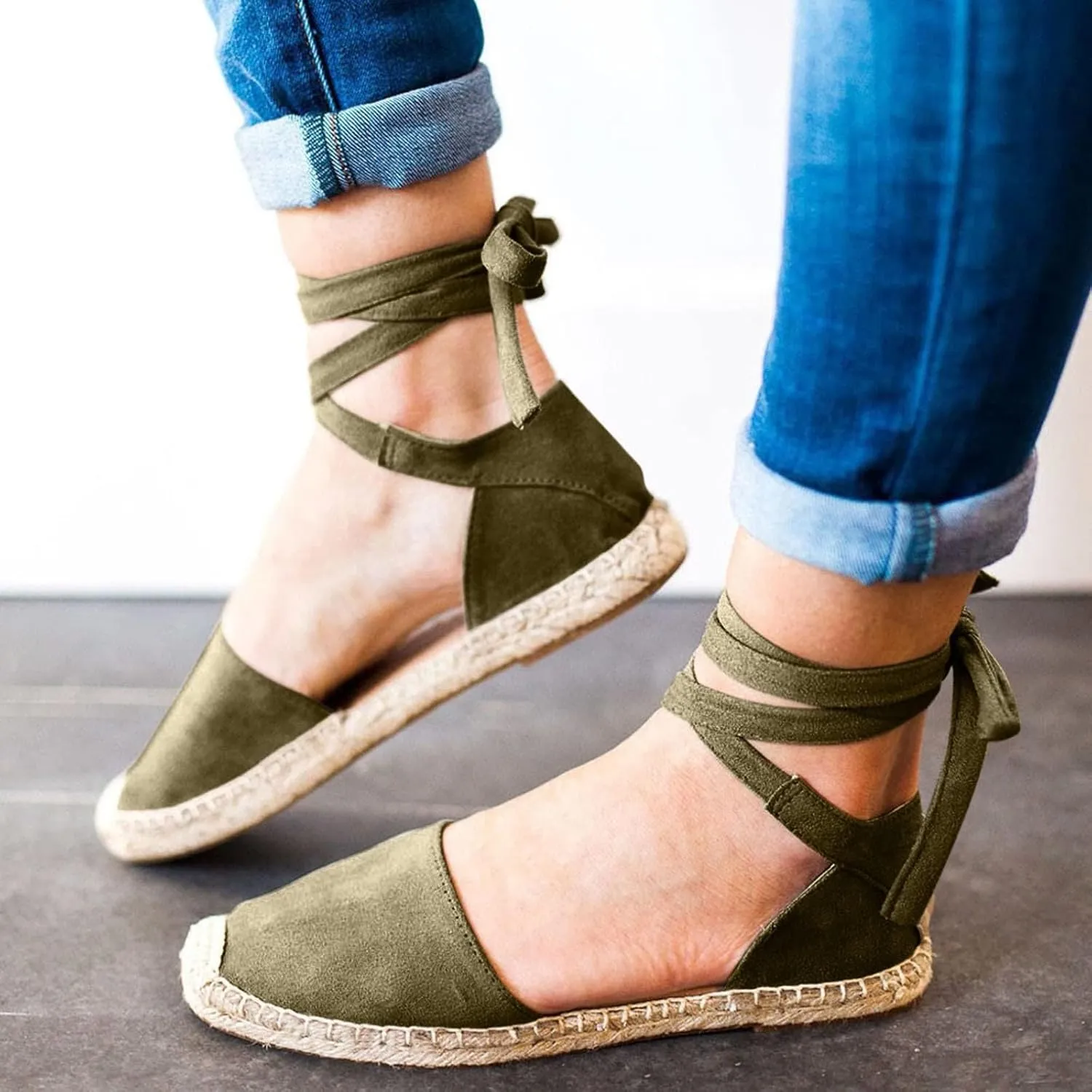 Womens Flat Espadrille Closed Toe Sandals Summer Espadrilles Heel Slingback Ankle Buckle Strap Shoes Lace Up Comfy Casual Outdoor Classic Sandals Breathable Lightweight Walking Footwear