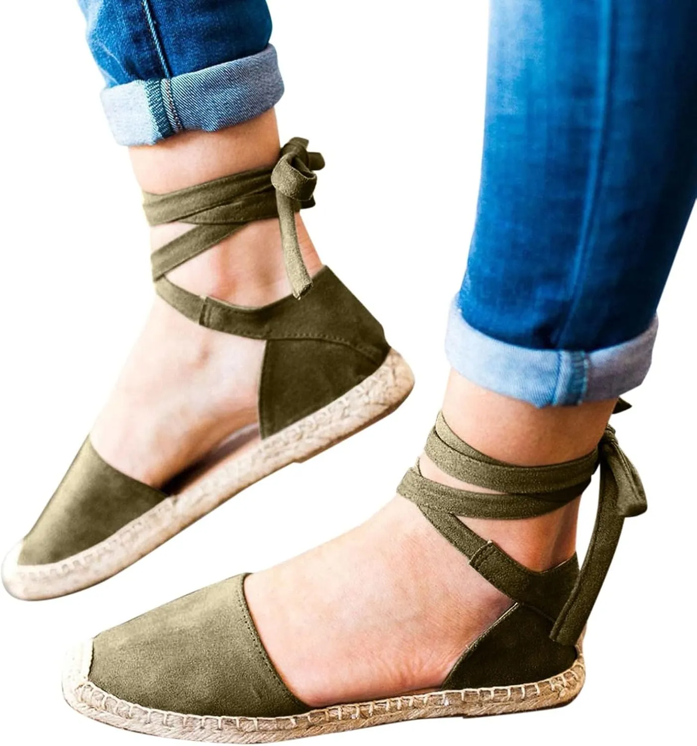 Womens Flat Espadrille Closed Toe Sandals Summer Espadrilles Heel Slingback Ankle Buckle Strap Shoes Lace Up Comfy Casual Outdoor Classic Sandals Breathable Lightweight Walking Footwear