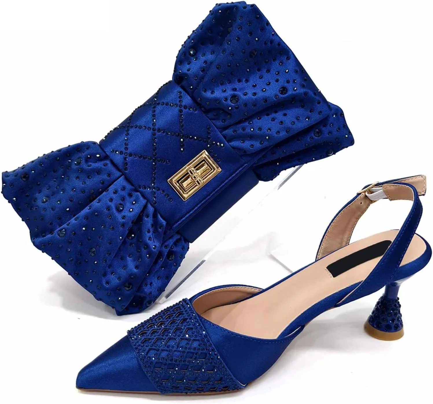 Women's Fuchsia African-Italian Fusion Set - Satin Bow-Embellished Pumps & Floral Appliqu Clutch for Spring Weddings