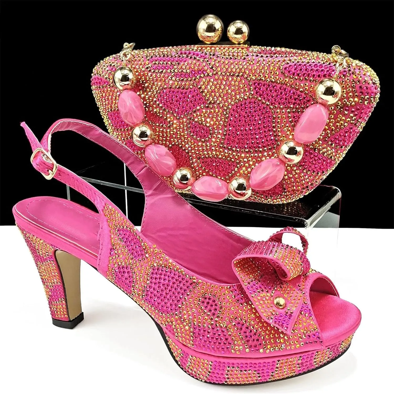 Women's Fuchsia Italian Platform Pumps & Clutch Wedding Essentials