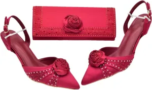 Women's Fuchsia Nigerian Party Set - Italian Rhinestone Heels & Wedding Handbag