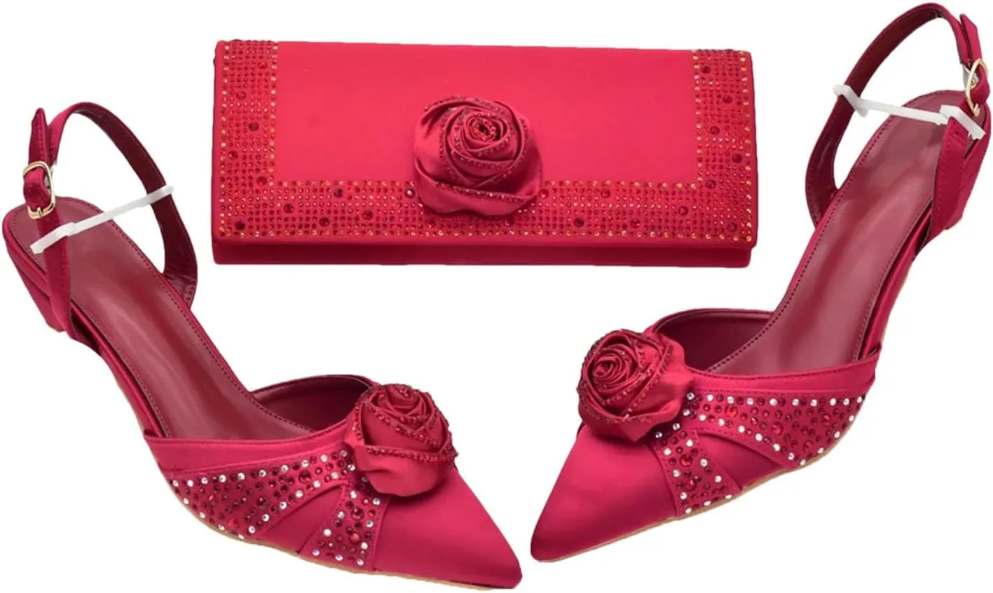 Women's Fuchsia Nigerian Party Set - Italian Rhinestone Heels & Wedding Handbag