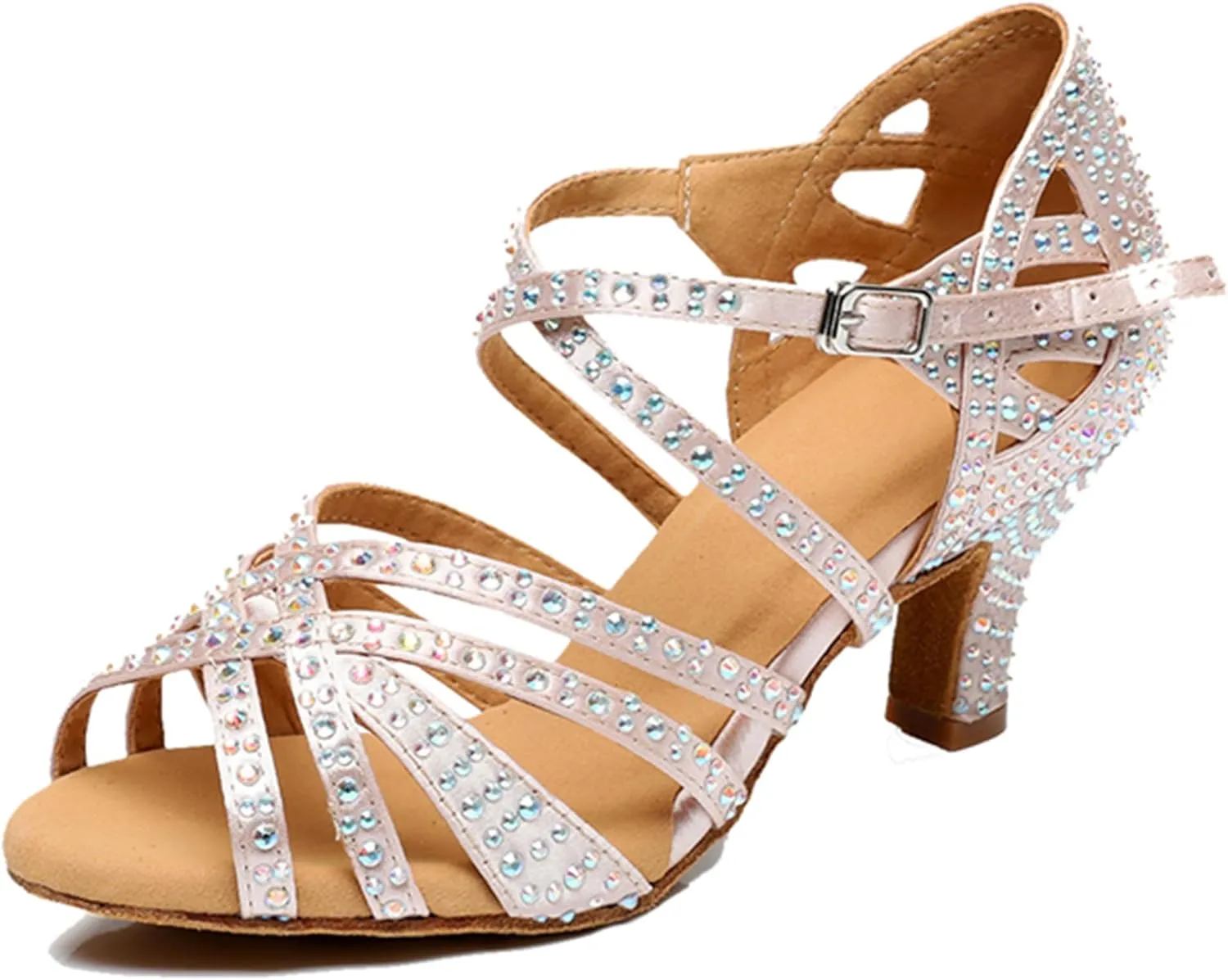 Womens Girls High Heel Dance Shoes Crystals Beaded Latin Tango Wedding Formal Party Sandals X2212