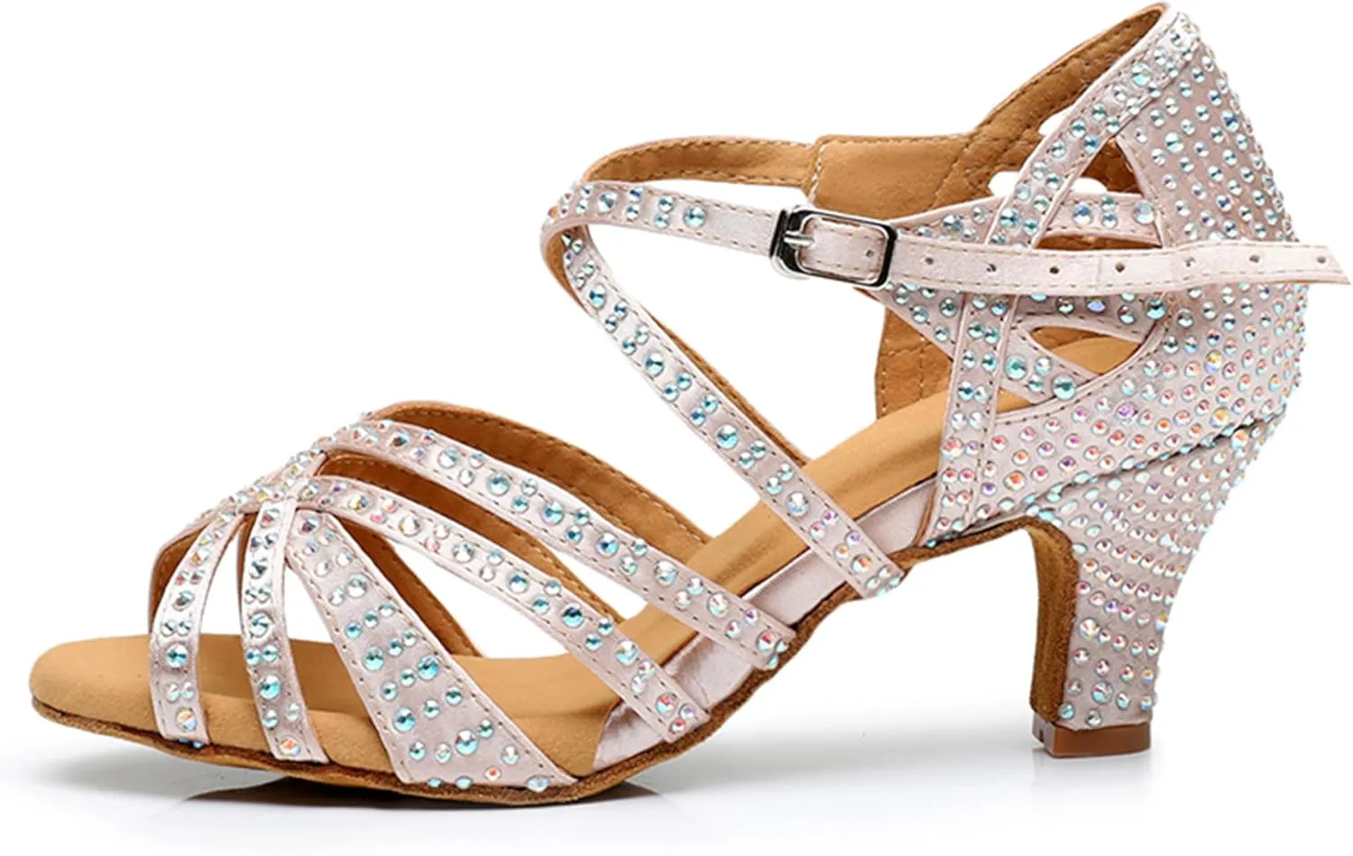 Womens Girls High Heel Dance Shoes Crystals Beaded Latin Tango Wedding Formal Party Sandals X2212