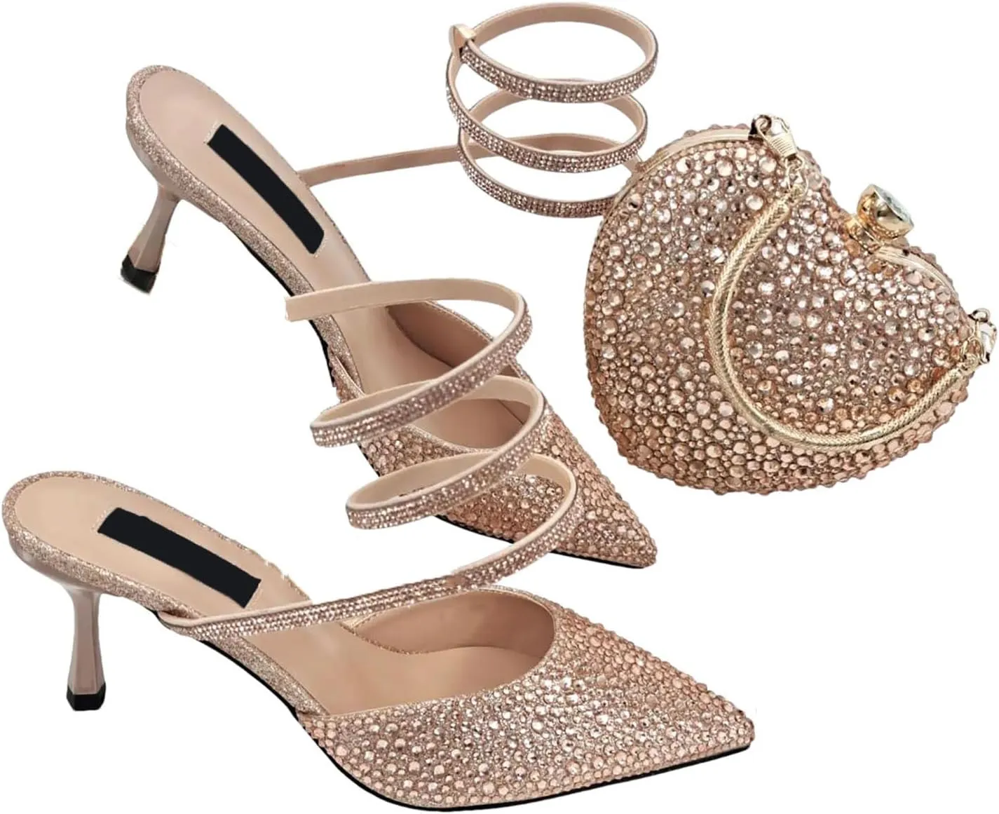 Women's Girly African Wedding Set - Diamond-Encrusted Pointed Toe Heels & Crystal Clutch for Bridal Elegance