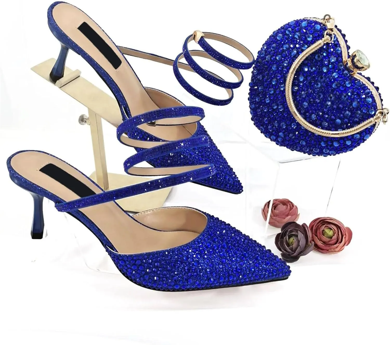 Women's Girly African Wedding Set - Diamond-Encrusted Pointed Toe Heels & Crystal Clutch for Bridal Elegance