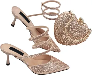 Women's Girly African Wedding Set - Diamond-Encrusted Pointed Toe Heels & Crystal Clutch for Bridal Elegance