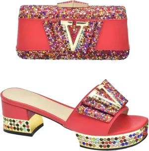 Women's Gold Nigerian Party Shoe & Bag Set - Italian Rhinestone Pumps & Matching Clutch for African Weddings