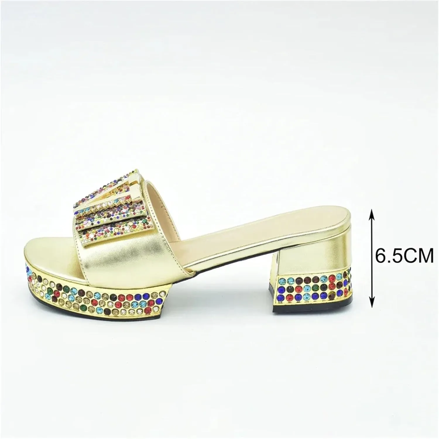 Women's Gold Nigerian Party Shoe & Bag Set - Italian Rhinestone Pumps & Matching Clutch for African Weddings