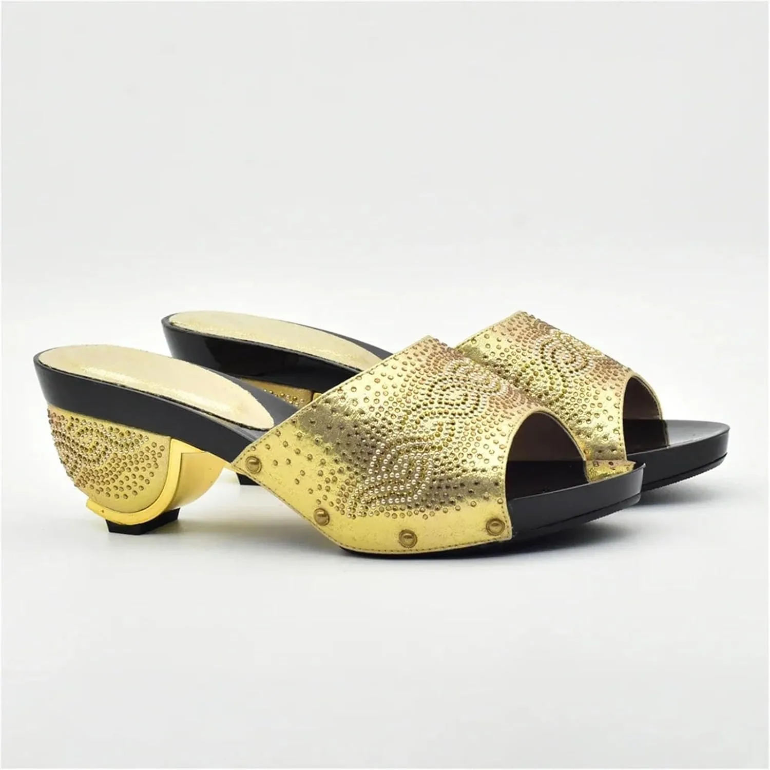 Women's Gold Rhinestone Shoe & Bag Set - Nigerian-Italian Pumps & Clutch for Weddings and Evening Events