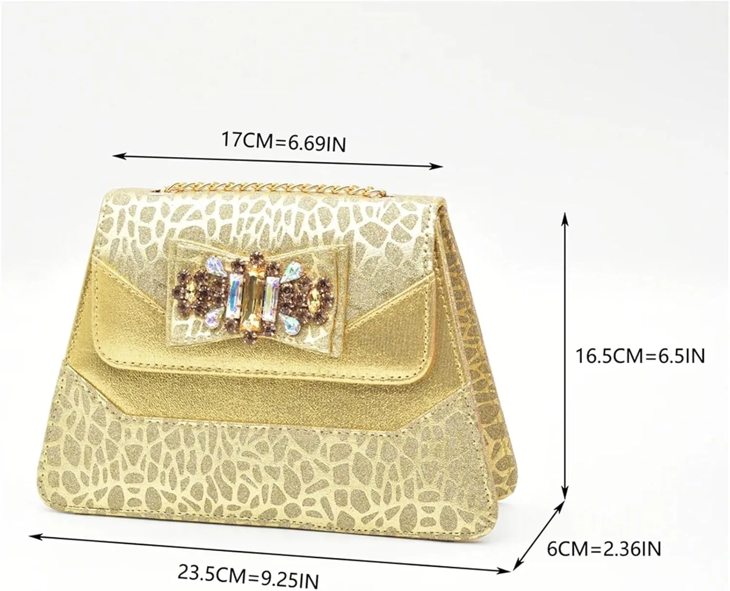 Women's Gold-Tone Nigerian Royal Set - Hammered Metal Pumps & Embossed Leather Clutch for Traditional Palace Weddings