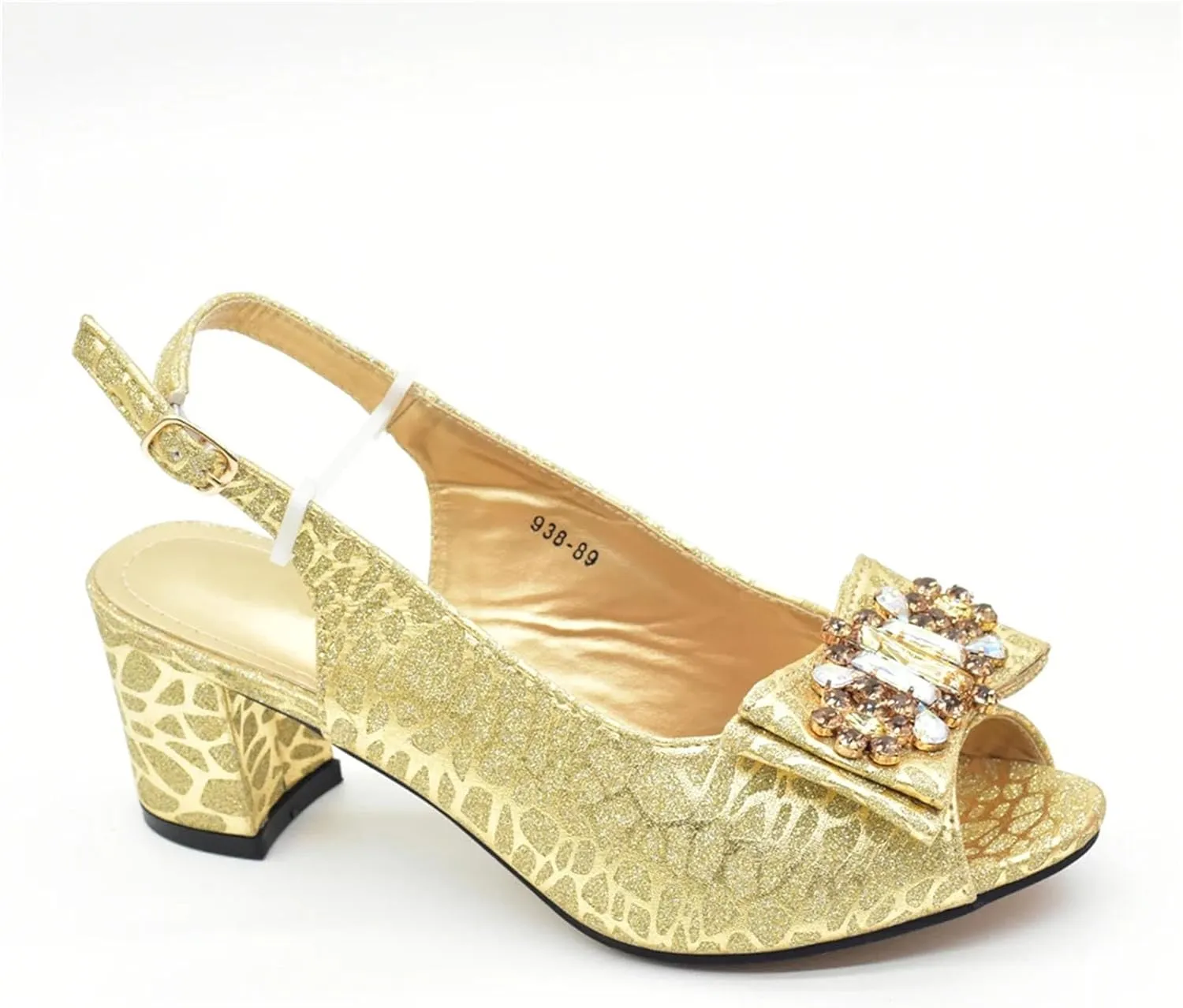 Women's Gold-Tone Nigerian Royal Set - Hammered Metal Pumps & Embossed Leather Clutch for Traditional Palace Weddings