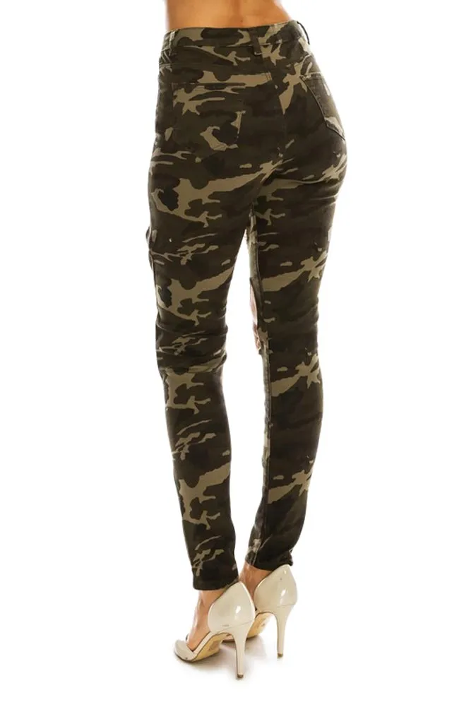 Women's High Rise Destroyed Twill Denim Jeans