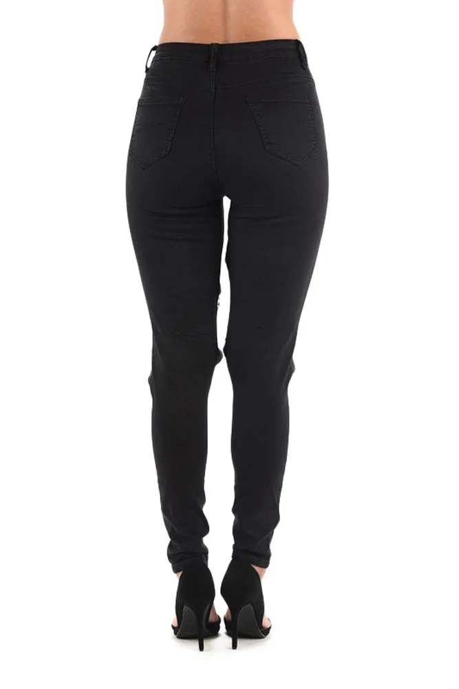 Women's High Rise Destroyed Twill Denim Jeans