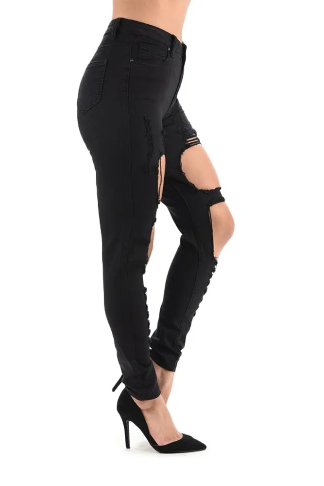 Women's High Rise Destroyed Twill Denim Jeans