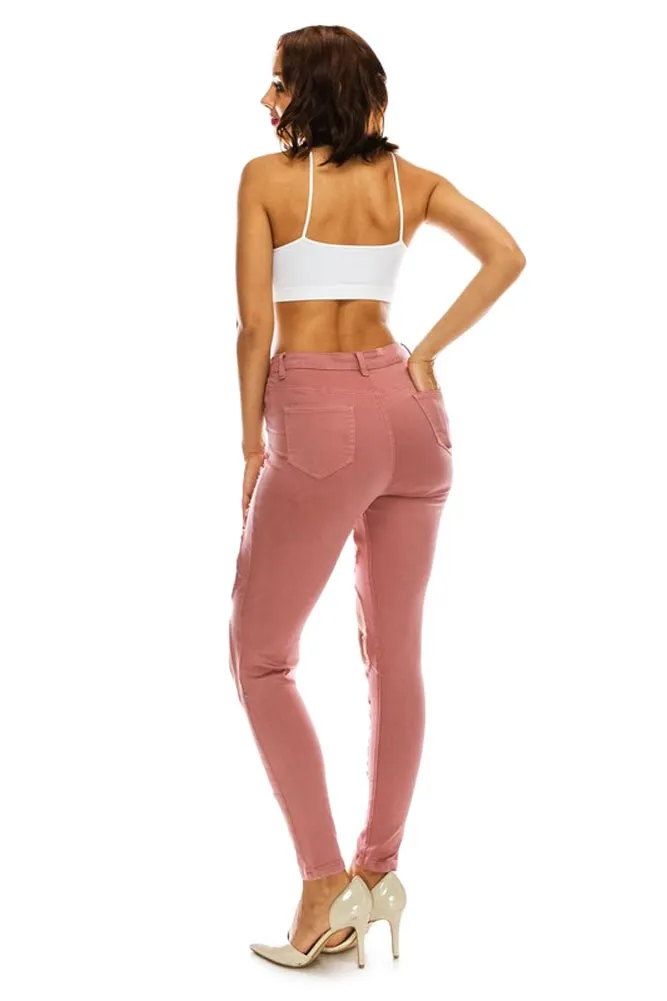 Women's High Rise Destroyed Twill Denim Jeans