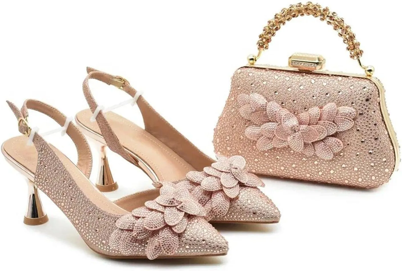 Women's Italian Bridal Diamond Set - Full Crystal Wedding Shoes & Luxury Evening Bag