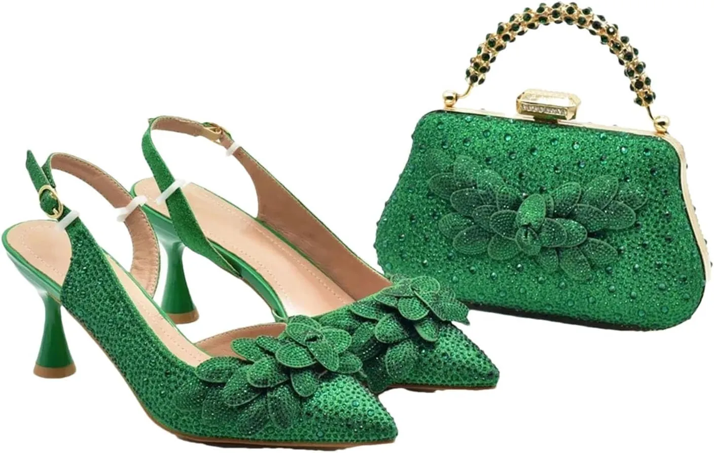 Women's Italian Bridal Diamond Set - Full Crystal Wedding Shoes & Luxury Evening Bag