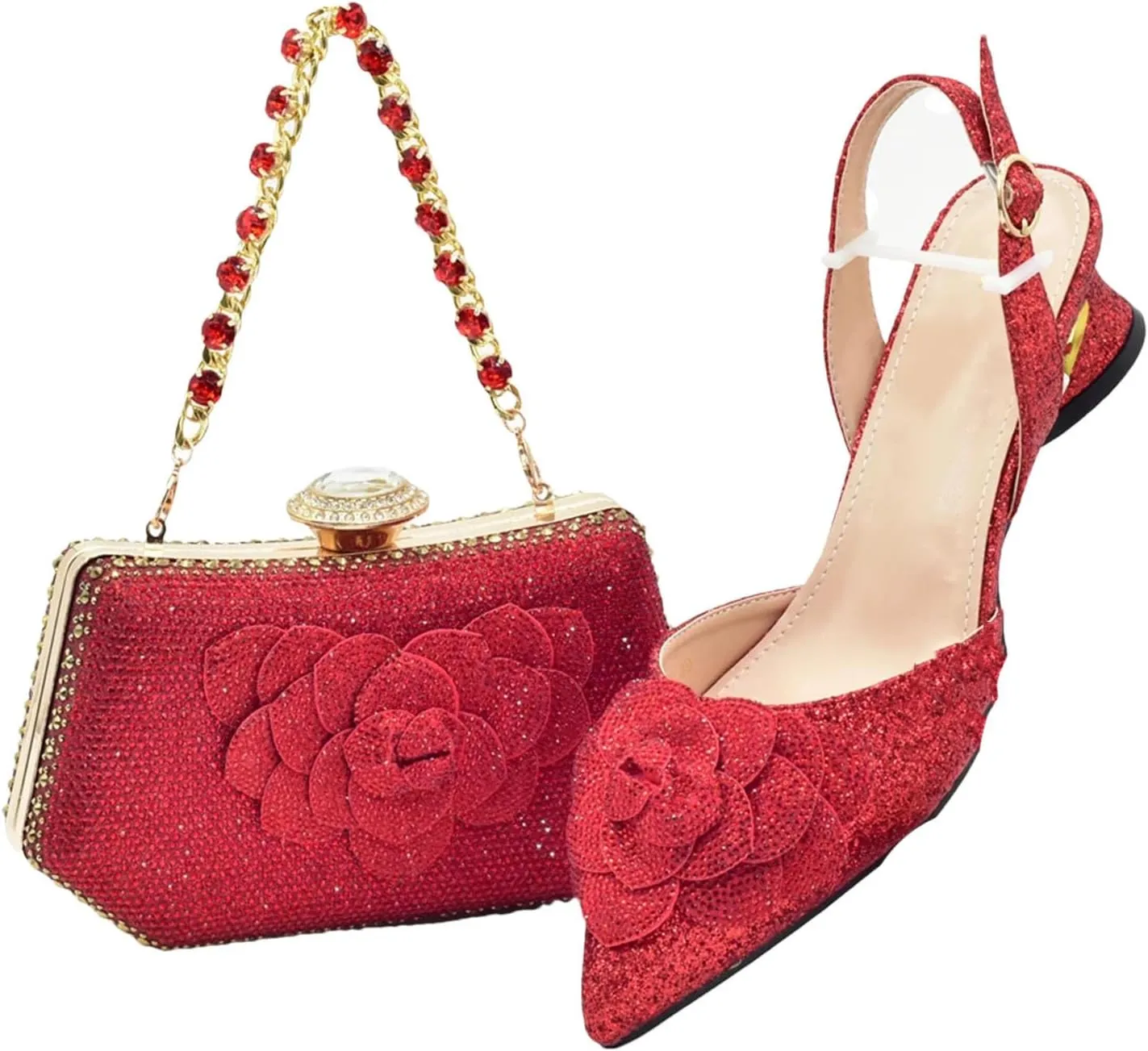 Women's Italian Bridal Shoe & Bag Set - Luxury Rhinestone Wedding Pumps & Clutch