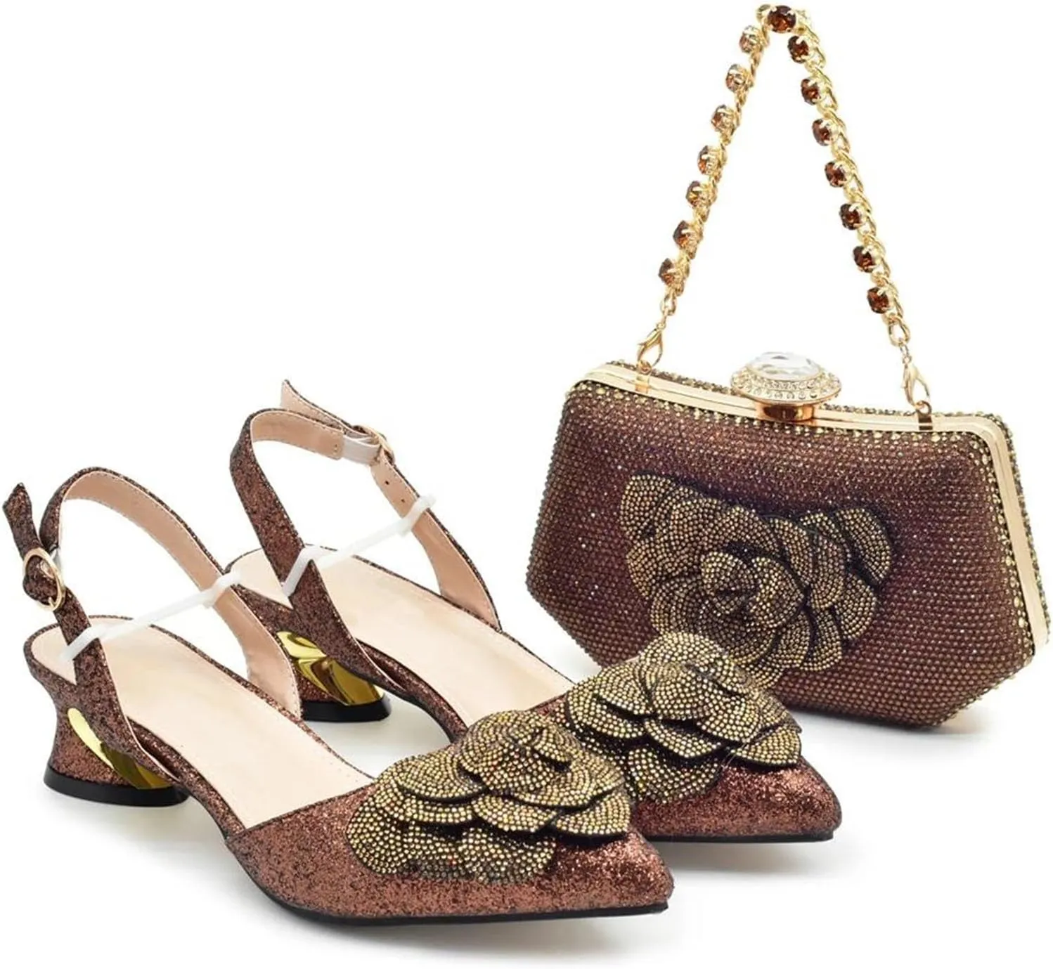 Women's Italian Bridal Shoe & Bag Set - Luxury Rhinestone Wedding Pumps & Clutch